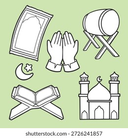 Conjunto de pegatinas de Ramadán para colorear Ilustración vectorial