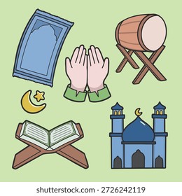 Conjunto de pegatinas de Ramadán Ilustración vectorial