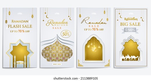 Ramadan stories sale social media posts gold collection template set