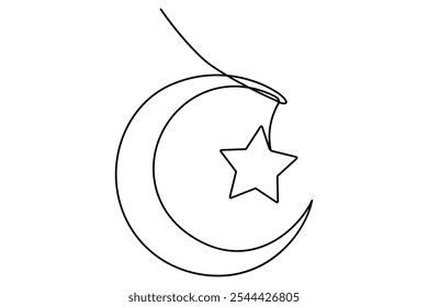 Ramadan symbol continuous one line drawing. Ramadan Kareem and Eid banner in simple outline vector illustration