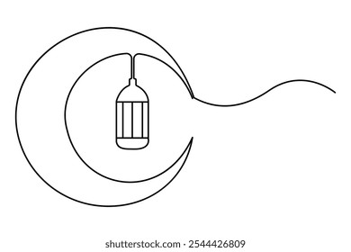 Ramadan symbol continuous one line drawing. Ramadan Kareem and Eid banner in simple outline vector illustration