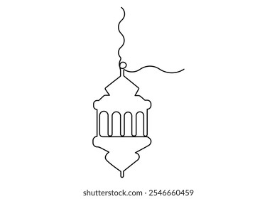 Ramadan symbol continuous one line drawing. Ramadan Kareem and Eid banner in simple outline vector illustration
