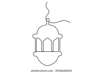 Ramadan symbol continuous one line drawing. Ramadan Kareem and Eid banner in simple outline vector illustration
