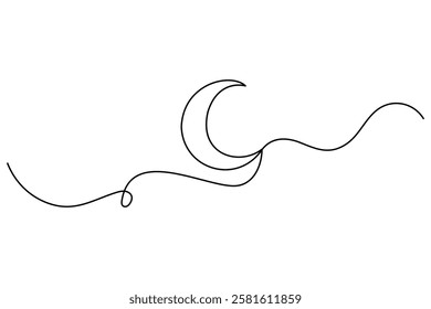 Ramadan symbol continuous one line drawing of moon icon Eid in simple outline vector illustration
