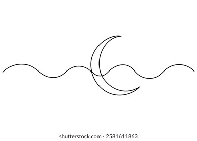 Ramadan symbol continuous one line drawing of moon icon Eid in simple outline vector illustration
