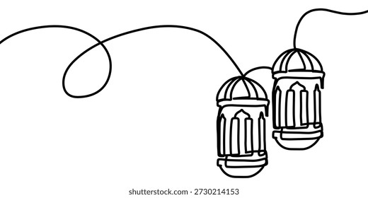Ramadan symbol continuous one line drawing. Ramadan Kareem and Eid banner in simple outline vector illustration.