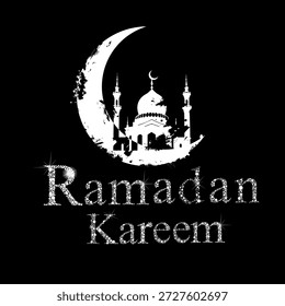 Símbolo do Ramadã: lua e mesquita. Mão desenhada. Não é IA, ilustração vetorial