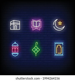 Ramadan Symbol Neon Signs Style Text Vector