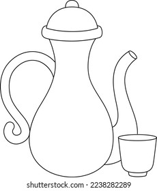 Ramadan Tea Set Isolated Coloring Page for Kids