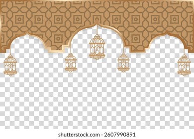 Ramadan template banner with Islamic gold mosaic pattern and gold lanterns.Vector illustration