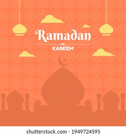 Plantilla De Ramadán Con Fondo De Batik Naranja