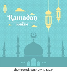 Plantilla de Ramadán con fondo azul cielo