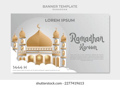 Ramadan template vector banner with golden dome mosque image