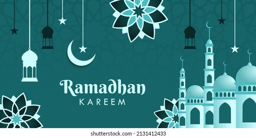 Ramadan theme background with ornaments and mosques as well as other accessories