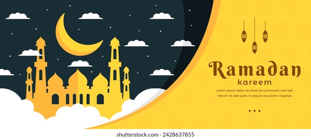 Ramadan theme banner template design, decorated with vector illustration of a mosque