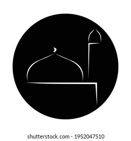 Ramadan theme black and white mosque vector icon