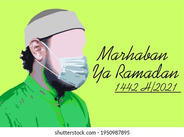 ramadan theme posters. ramadan with covid19. posters of people wearing caps and masks