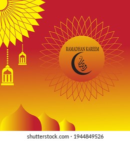 A Ramadan themed background accented with orange and yellow gradient colors