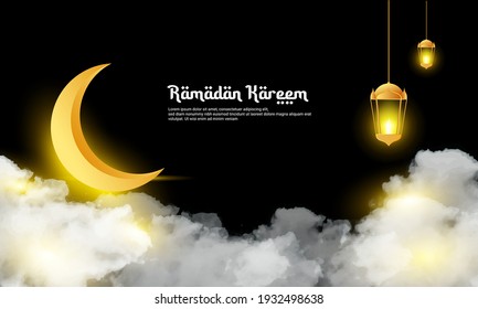 Fondo con temática de Ramadán con linternas y elementos de nubes, perfecto para ambientes islámicos