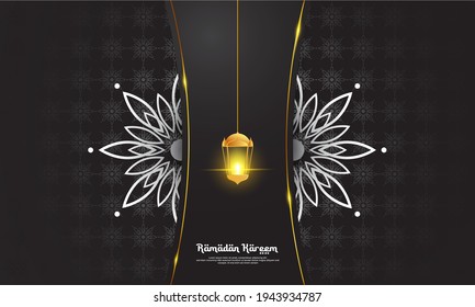 Ramadan themed background with lantern elements, in black and gold, perfect for Islamic themed backgrounds