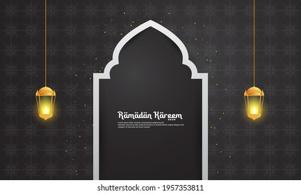 Ramadan themed background with lantern elements, in black and gold, perfect for Islamic themed backgrounds