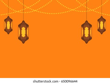 Ramadan themed banner design with lights and lanterns