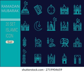 Conjunto de iconos temáticos de Ramadán con símbolos islámicos en la silueta de fondo transparente