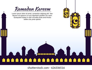 Ramadan themed Islamic background with mosque and lanterns