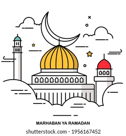 Diseño de ilustraciones vectoriales de mezquita con temática de Ramadán. perfecto para afiches, fuentes de medios sociales, tarjetas de felicitación, etc.
