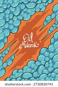 Ilustración vectorial temática de Ramadán con nubes, ketupat, luna creciente y mezquita. Diseñado con tonos morados y colores brillantes y vibrantes, creando un fondo islámico moderno y elegante. Adecuado para carteles de Ramadán y Eid al-Fitr, Anuncios, tarjetas de felicitación, diseños de redes sociales y promociones de eventos islámicos