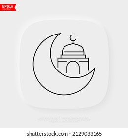 Ramadan thin line icon. Moon with mosque. Islam religion. Vector illustration.