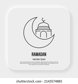 Ramadan-Symbol für dünne Linie. Mond mit Moschee. Islam-Religion. Vektorgrafik.