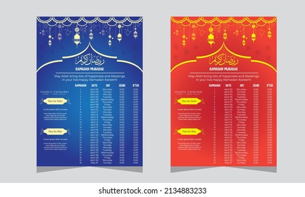 Ramadan Time Table Islamic Calendar Vector Illustration