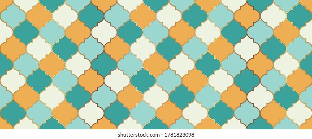 Ramadan Traditional Mosque Golden Motif. Ramadan Kareem Islamic Illustration. Arabic Mosque Window Tile. Seamless Moroccan Mosaic Design. Eid Mubarak Muslim Decoration. Seamless Moroccan Ornament