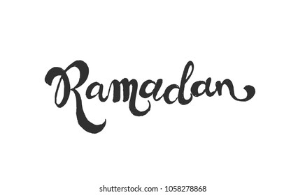 Ramadan (translation from arabic - islamic blessed month) hand drawn lettering. Islamic typography. Vector illustration.