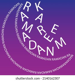 Ramadan typography with crescent moon shape and Ramadan Kareem words' letters, typography art, crescent calligraphy vector for a sign, letter, Ramadan advertisement, Islamic art for Ramadan month