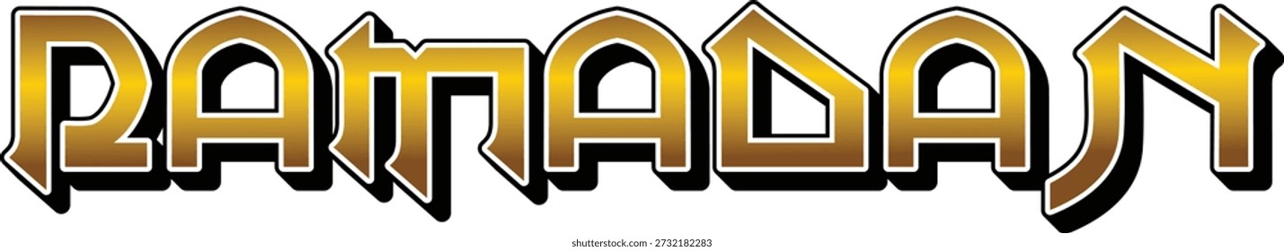 Ramadan typography text in bold yellow and black style. Decorative Islamic lettering for holy month greetings, banners, and festive designs. Clean vector artwork for posters, cards, and digital media.
