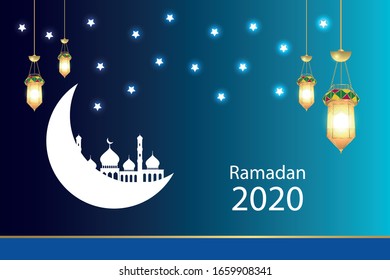 Ramadan Vektorillustration 2020 mit Sternen, Mond und Laternen