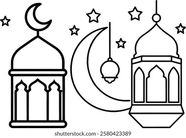 Ramadan vector art beautifully captures the essence of the holy month with elegant Islamic designs, crescent moons, lanterns, and calligraphy