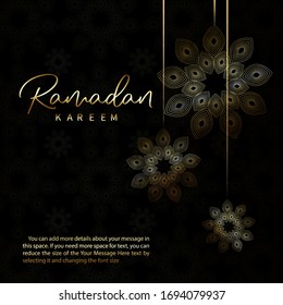 Ramadan vector background, Design Arabian gold mandalas  Ramadan Kareem background for greeting, poster and banner. Mandala design. Ramadan Kareem template black and golden