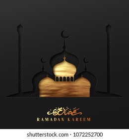 Ramadan vector background. Effect of the cut paper with the embossed Arabic calligraphic text of Ramadan Kareem. Creative design greeting card, banner, poster. Traditional Islamic holy holiday