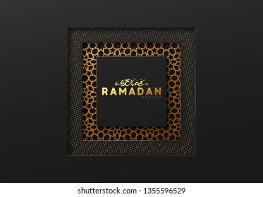 Ramadan vector background. Effect of the cut paper with the embossed Arabic calligraphic text of the Ramadan Kareem. Creative design greeting card, banner, poster. Traditional Islamic holy holiday.