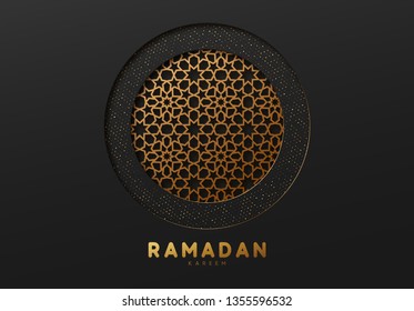 Ramadan vector background. Effect of the cut paper with the embossed. Black and gold pattern. Ramadan Kareem. Creative design greeting card, banner, poster. Traditional Islamic holy holiday.