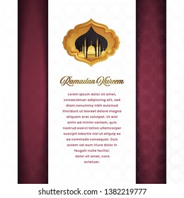 Ramadan vector background. Effect of the cut paper with the embossed Arabic calligraphic text of Ramadan Kareem. Creative design greeting card, banner, poster. Traditional Islamic holy holiday