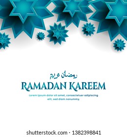 Ramadan vector background. Effect of the cut paper with the embossed Arabic calligraphic text of Ramadan Kareem. Creative design greeting card, banner, poster. Traditional Islamic holy holiday