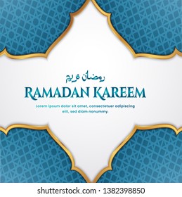 Ramadan vector background. Effect of the cut paper with the embossed Arabic calligraphic text of Ramadan Kareem. Creative design greeting card, banner, poster. Traditional Islamic holy holiday