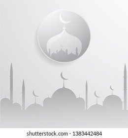 Ramadan vector background. Effect of the cut paper with the embossed Arabic calligraphic text of Ramadan Kareem. Creative design greeting card, banner, poster. Traditional Islamic holy holiday