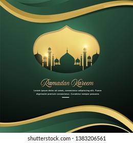Ramadan vector background. With the embossed Arabic calligraphic text of Ramadan Kareem. Creative design greeting card, banner, poster. Traditional Islamic holy holiday