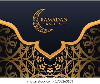 Ramadan-Vektorillustration mit Moschee-Ornamenten und schwarzem Hintergrund