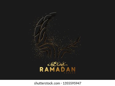 Ramadan vector background. paper cut effect surrounds the glitter of golden sand. Arabic calligraphic text translation of Ramadan Kareem